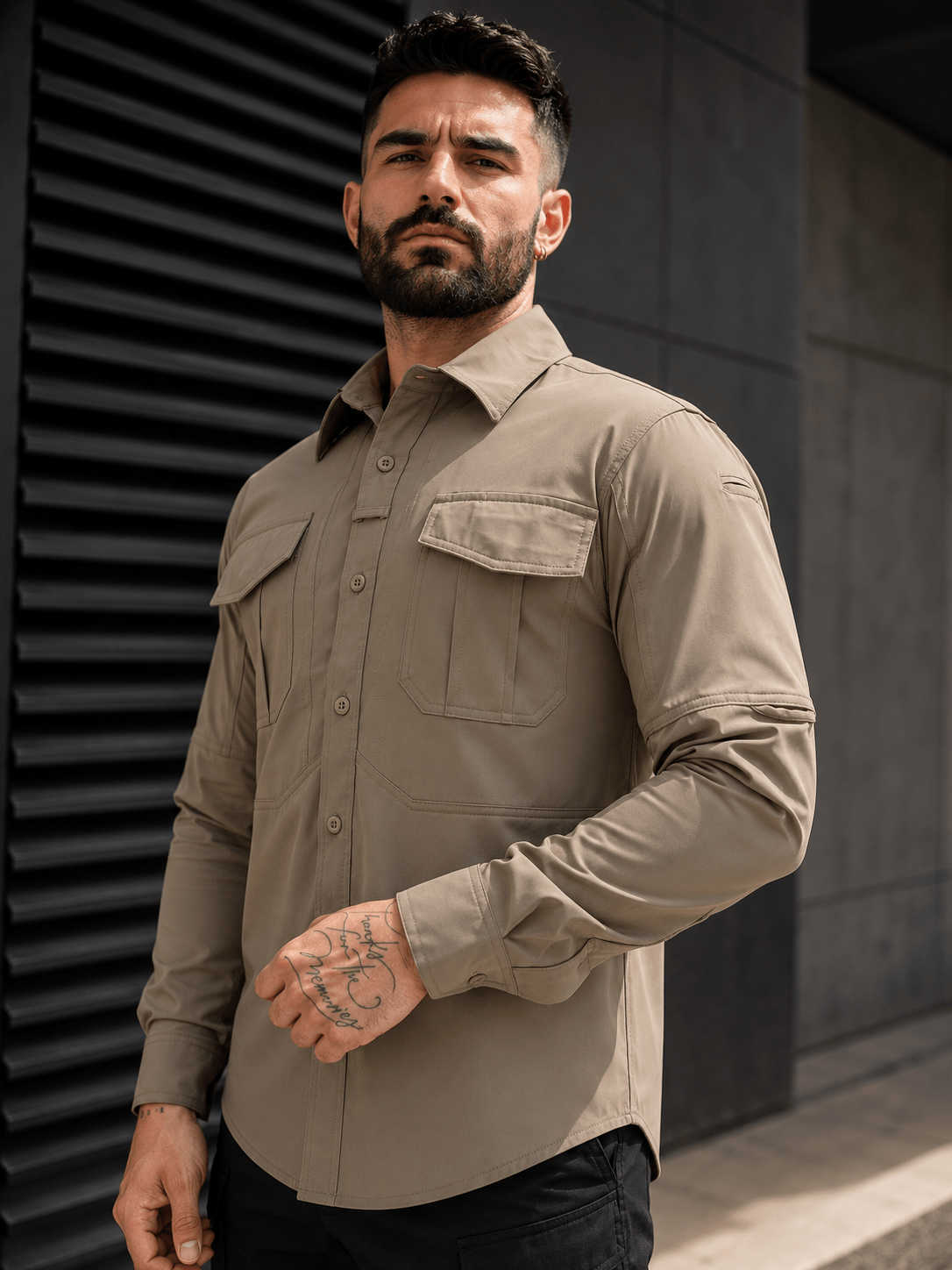 Camisa Táctica Khaki (Tela Stretch / Elastica) - TAG