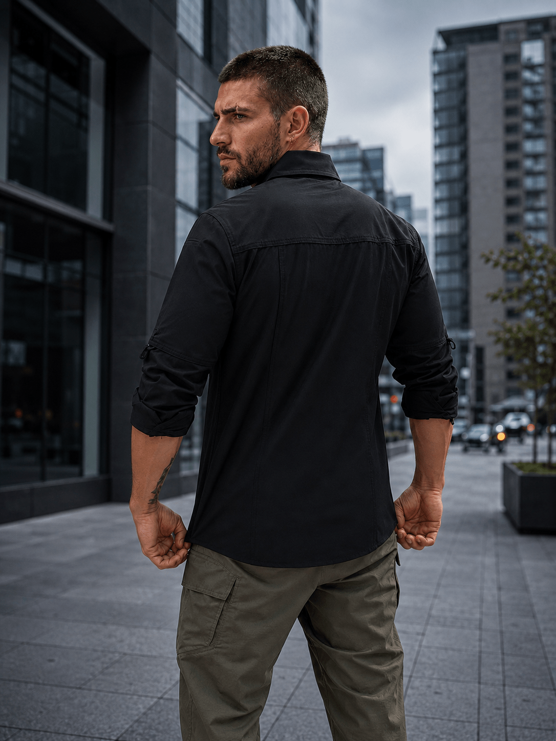 Camisa Táctica Negra (Tela Stretch / Elastica) - TAG