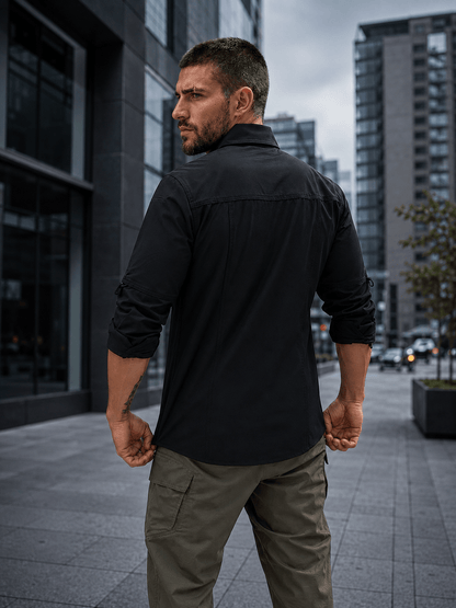 Camisa Táctica Negra (Tela Stretch / Elastica) - TAG