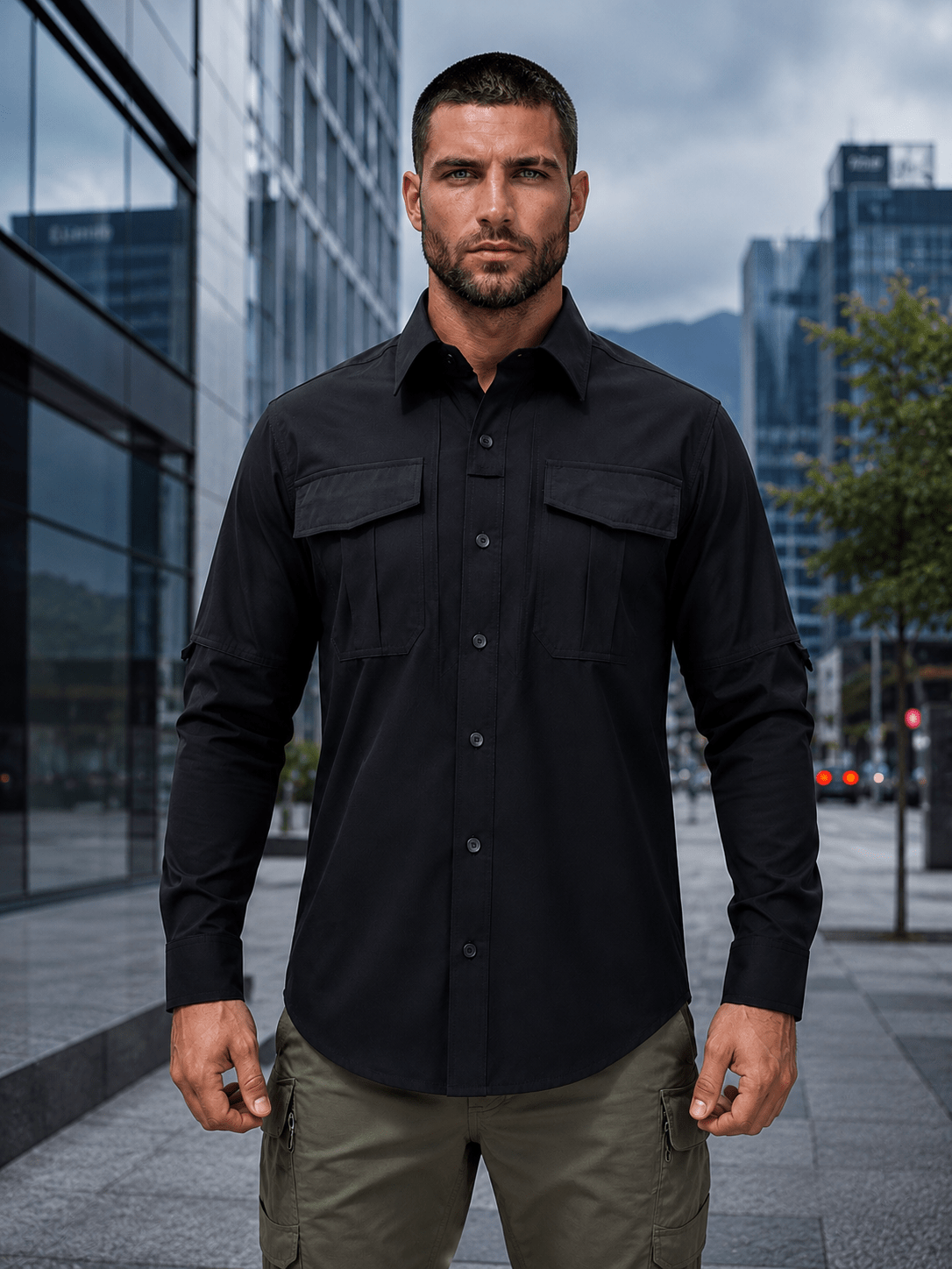Camisa Táctica Negra (Tela Stretch / Elastica) - TAG