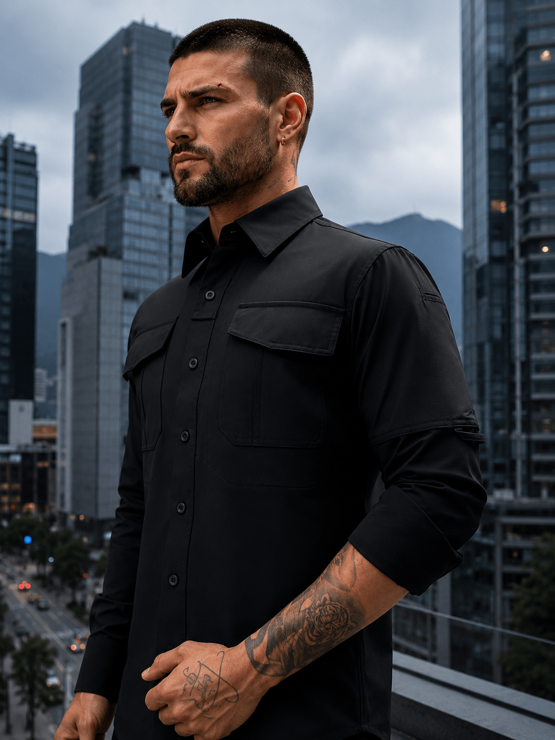 Camisa Táctica Negra (Tela Stretch / Elastica) - TAG