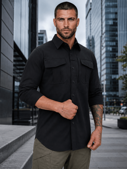 Camisa Táctica Negra (Tela Stretch / Elastica) - TAG