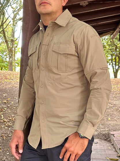 Camisa Táctica Khaki (Tela Stretch / Elastica) - TAG