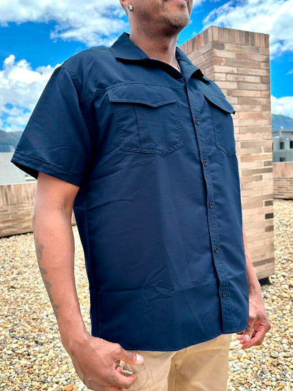 Camisa Azul Oscura Manga Corta