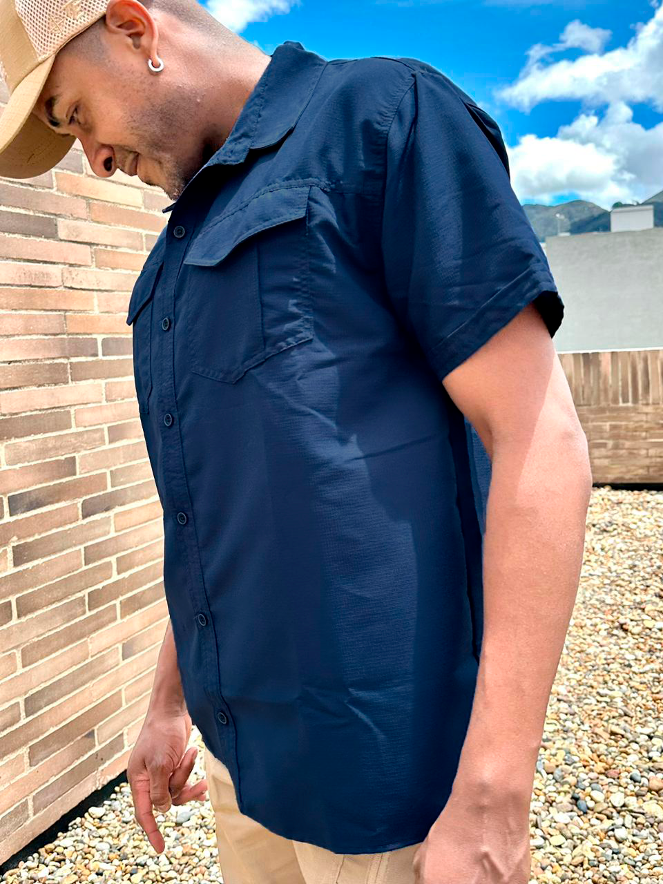 Camisa Azul Oscura Manga Corta