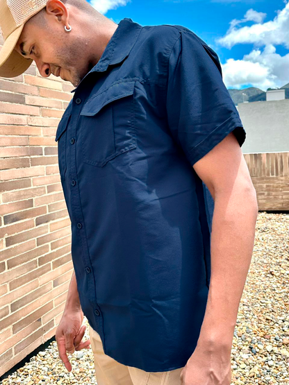 Camisa Azul Oscura Manga Corta