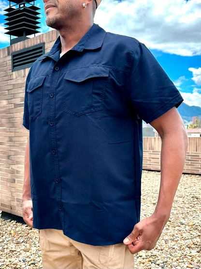 Camisa Azul Oscura Manga Corta