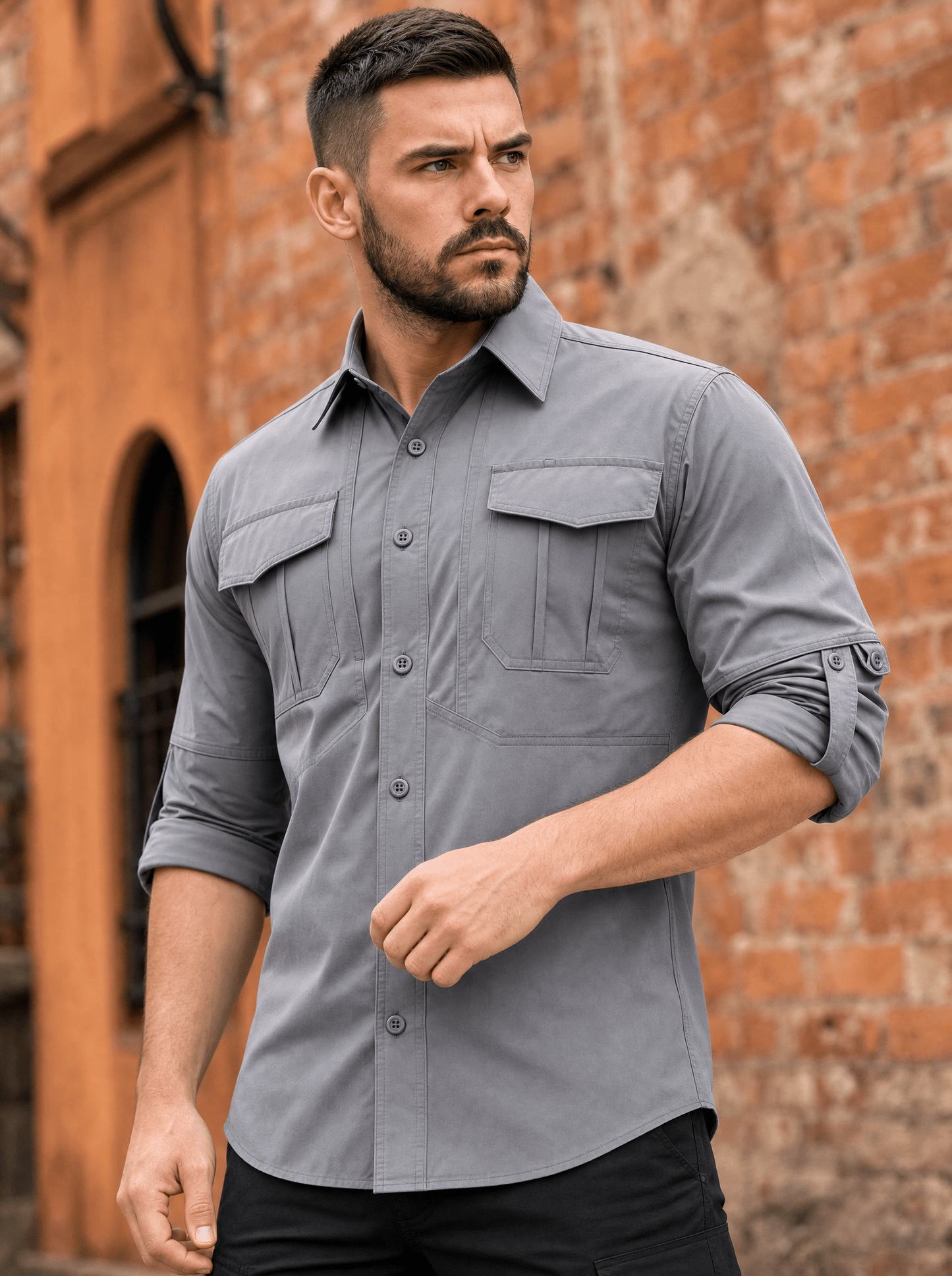 Camisa Táctica Gris (Tela Stretch / Elastica) - TAG