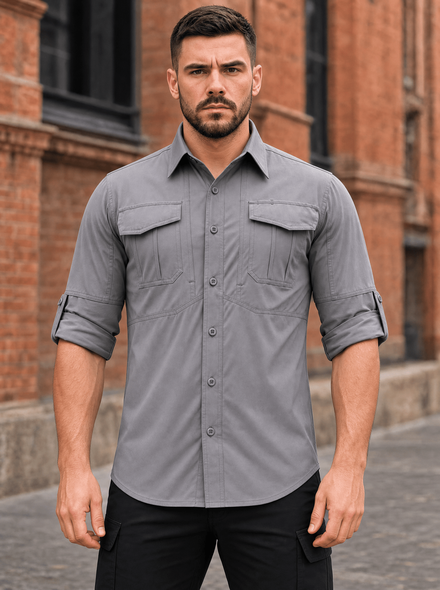 Camisa Táctica Gris (Tela Stretch / Elastica) - TAG