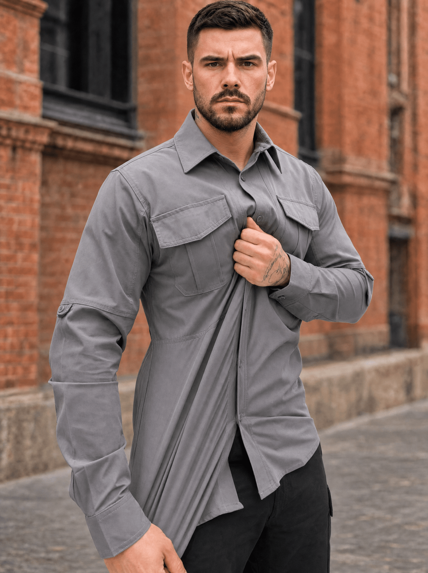 Camisa Táctica Gris (Tela Stretch / Elastica) - TAG