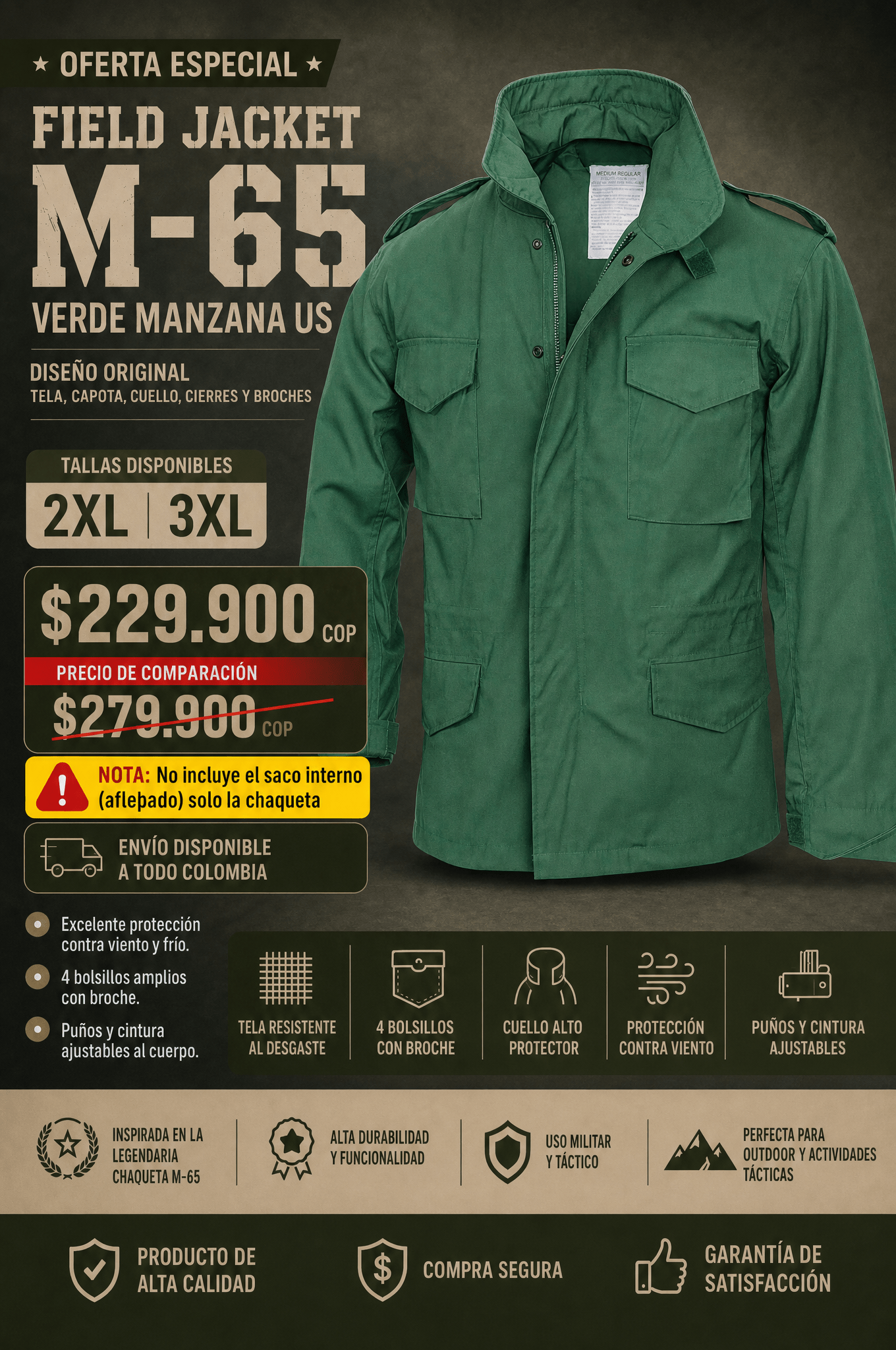 Oferta Field Jacket M65 Verde Manzana